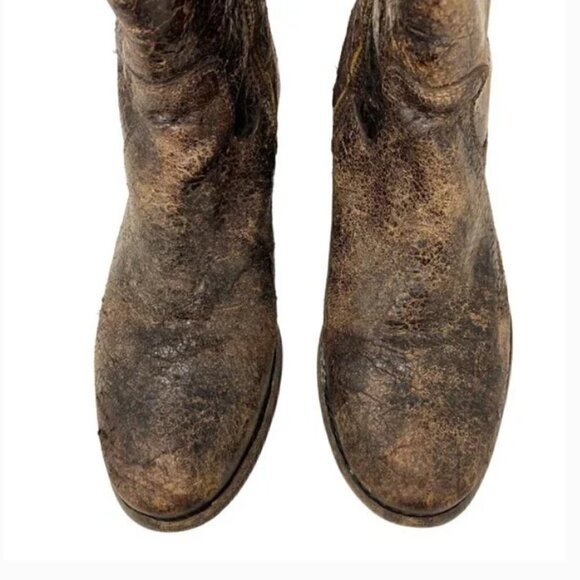 Frye Melissa Button Distressed Leather Glazed Short Zipper Boots - Size 7.5 - Picture 5 of 10